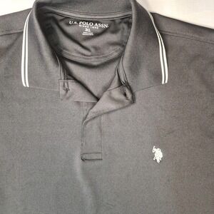 Authentic US POLO ASSN. Black 2XL Polo Shirt White Trim Embroidered Logo